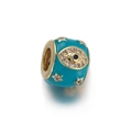 Detailed view of turquoise evil eye charm with gold plating and zircon star accents - 06-Turquoise Enamel Evil Eye Bead