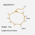 Detail view of 18K gold plated stainless steel anklet with pearl fringe and size specs - Gold Pearl Tassel Pendant Style (JDA201017)