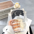 Sleek 750ml square fitness water bottle in transparent finish with white strap and time scale - 750ml / Time Scale Style / YB-0791 White