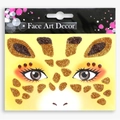 Golden glitter giraffe face sticker set with antlers and brown rhinestone eye gems - Giraffe