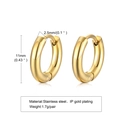 Pendientes de aro minimalistas de acero inoxidable de 11 mm bañados en oro IP - 2.5*11mm / Dorado