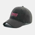 Detail of pink embroidered CUHU letters on a dark grey cotton twill baseball cap - Adjustable / Gray