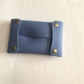 Gray-blue textured leather portable tissue holder pouch with four brass snap buttons - Sky Blue