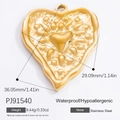 Waterproof gold stainless steel heart pendant with textured relief design and dimensions - Pj91540