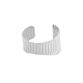 Minimalist silver wavy textured open cuff bracelet with vertical ripple design patterns - Striped Wave Bangle / Steel