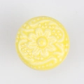 Yellow round ceramic knob with embossed floral pattern for drawers and cabinets - Flat Pad / Gold Yellow