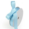 Light blue satin ribbon roll with decorative bow on a white cardboard spool - 1.9CM Wide (100 Yards/Roll = 91M Long) / Sky Blue (086)
