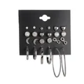 12-pair silver earring set with pearls, rhinestones, and geometric hoops on card - Silver Rhinestone Artificial Pearl 12-Pair Set (5445701)