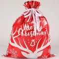 Red Christmas drawstring gift bag with white deer head and Merry Christmas text print - Reindeer Red / 44*57cm
