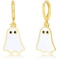 Paio di carini orecchini a forma di fantasma in smalto bianco con ganci dorati su bianco - Oro