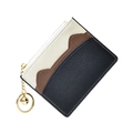 Mini color-block card holder with lychee grain leather, gold zipper, and bell keychain - Black