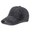 Distressed dark grey jacquard baseball cap with white speckled texture in six-panel style - Adjustable / Black