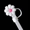 Pink and white daisy silicone straw topper dust plug for 10mm drinking straws - White Pink Daisy / 10mm-Individual Package