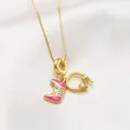 18k gold-plated chain necklace with pink enamel game controller and headphone charms - Game Controller and Headphone