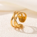 Detailed close-up of 18K gold plated multi-layer crisscross stainless steel open ring - Multi-layer Cross Style (2549-5)
