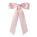 Elegant long pink satin bow hair clip with flowing ribbon streamers in premium finish - 4.0cm Duckbill Clip-Z247 / Pink