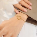 18K gold plated stainless steel double layer bracelet with circle charm for women - 15+5cm / Gold