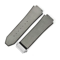 Grey genuine leather watch strap with contrast stitching and metal buckle for HUBLOT - [Convex x Wide Mouth] 19x26mm / Suede Gray - Silver Buckle - Z2