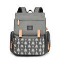 Deep grey diaper bag with white arrow patterns and premium brown leather accents - Dark Gray