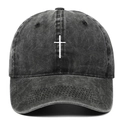 Berretto da baseball vintage lavato grigio antracite con ricamo a croce bianca - Nero