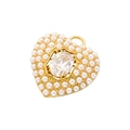 Elegant gold heart pendant with pearls and central oval gemstone on white background - Gold Heart (VD1597)