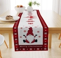 Linen Christmas table runner with Merry Christmas text and festive gnome reindeer patterns - Christmas Gnome/Red and White/Merry Christmas / 33*183cm