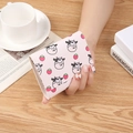 Pink trifold mini wallet with cute cow and strawberry print held by hand - Cute Cow - Pink Strawberry