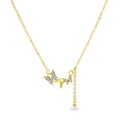 Elegant gold butterfly pendant necklace featuring white zircon and a delicate pearl drop - Butterfly Pearl Pendant Style (浅KC金5338)