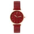 Elegant women's quartz watch with red patterned dial and rose gold case on elastic band - Red