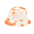 Detailed close-up of orange and white tie-dye cotton bucket hat with reinforced stitching - M(56-58cm) / Orange and White Vibrant Tie-Dye (Double-Sided 08)