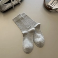 Minimalist grey combed cotton crew socks with breathable ribbed texture for women - Fine Rib / Light Gray