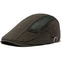 Dark olive breathable mesh beret cap with adjustable side metal buckle and woven label - Adjustable / Brown Green