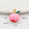 Pink and red resin peach pendant with green leaves and gold hook for DIY jewelry - Gradient Pink Peach Style (H-10728-1)