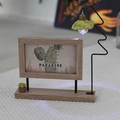 Moderne 6-inch houten fotolijst met cactusdecor en decoratieve LED-nachtlamp in bladvorm - Groene Schaduw Dubbelzijdig - Licht Koffie Met Licht