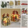 Christmas gift box with LED lights, reindeer antlers and pine cones for apple wrapping - Deluxe DIY Pack - Red Ribbon + Clip + LED