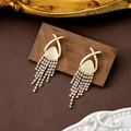 Elegant gold tassel earrings featuring opalescent cat-eye stones and shimmering rhinestones - Opal Full Rhinestone Tassel (E5902)
