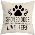 Detailansicht des Kissenbezugs aus Leinen mit Spoiled Dogs Aufdruck und Pfotenmotiv - Stil D (SPOILED DOGS)
