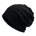 Gorro slouchy negro minimalista con un elegante diseño de punto ondulado de doble capa - M (56-58cm) / Negro