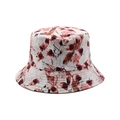 Close-up of floral print cotton bucket hat with detailed stitching on light beige fabric - One Size / Vintage Floral Art (08)
