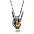 Pendente mano rock retrò in acciaio con pietra occhio di tigre e catena silver - Ciondolo a Mano di Scheletro con Gesto Rock (KP97636)