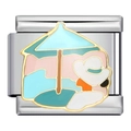Italian charm link with gold-plated stainless steel and enamel beach umbrella design - Beach Cartoon Dog Style (ICJ927-1)