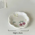 Cute ceramic 6-inch dessert plate with purple cherry and white flower pattern - 6 Inch Plate