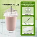 600ml thick clear plastic cup with dome lid, black straw and white splash-proof paper - 600ml With Dome Lid Straw and Leak-proof Paper