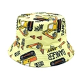 Detailed view of kids bucket hat with excavator prints and durable reinforced stitching - Head Circumference 52-54cm / Light Yellow