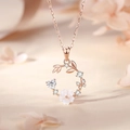 Collar de plata S925 oro rosa con pétalos de concha y cristales de circonita brillante - Plata 925 / Oro Rosa (Con Cadena de Eslabones)