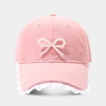 Berretto da baseball rosa da donna con fiocco di perle e bordo in pizzo bianco - Regolabile / Rosa