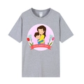 T-shirt gris en coton avec motif dessin animé câlin mère et enfant pour la fête des mères - XS / Dessin Animé Maman et Enfant / Gris