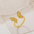 Golden open butterfly ring featuring micro-paved zircons with shimmering crystal finish - Adjustable Open / 【J530】Gold Hollow Butterfly Wing Ring