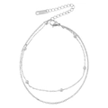 Polished silver stainless steel double layer beaded chain anklet with adjustable lobster clasp - Steel