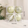 Green matte and clear sequined Christmas tree ball ornaments in a white ribbon gift box - Cream Green / 10cm 4Pcs